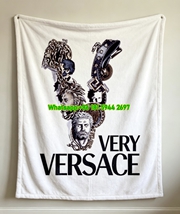 Off White Black and Brown Very Versace Artistic V Logo Fleece Throw Blanket IMG_1365